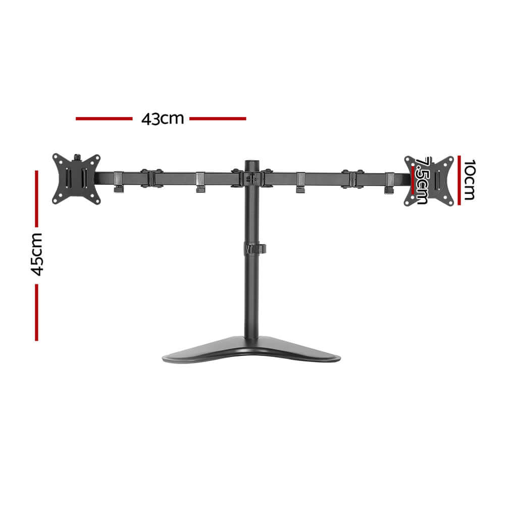 Artiss dual monitor arm stand in black, fully adjustable with a range of 43cm, ideal for affordable and quality DIY setups.