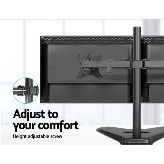 Artiss dual monitor arm stand with height adjustable screw for optimal viewing comfort and flexibility.