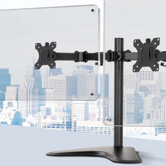 Artiss dual monitor arm stand in black, fully adjustable for enhanced viewing with dual support.