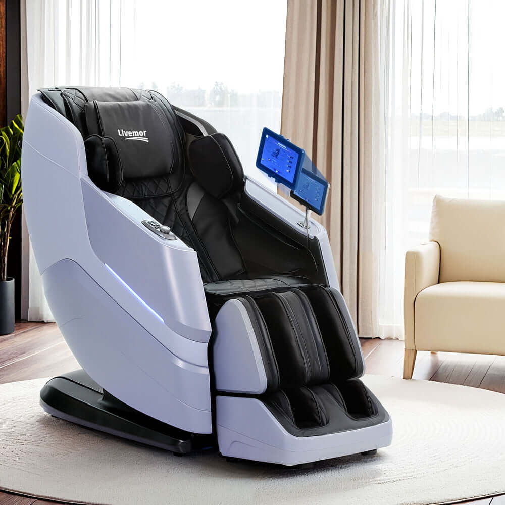 Livemor 4D Electric Massage Chair Recliner in stylish living room, offering affordable luxury and quality comfort.