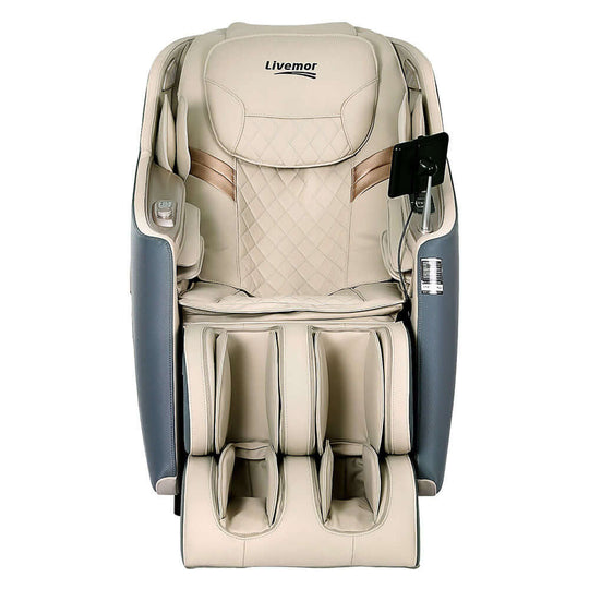 Livemor Electric Massage Chair in beige, featuring 3D massage technology and a luxurious design for home relaxation.