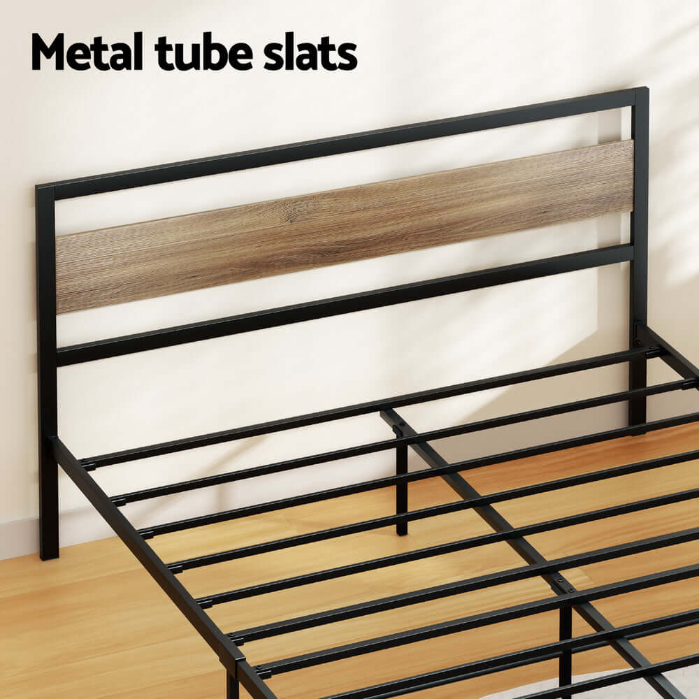 Artiss Bed Frame Queen Size Metal Base Mattress Platform Foundation Black DREW