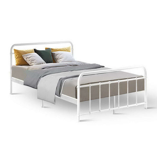 Artiss LEO Double Metal Bed Frame in White, featuring stylish design and sturdy construction for a luxurious bedroom upgrade.