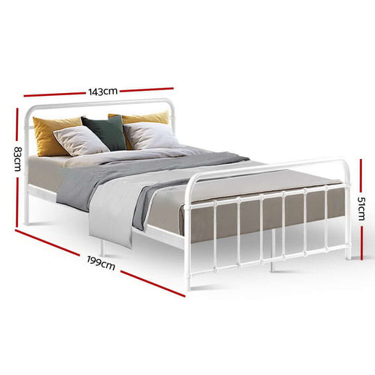 Artiss Leo Double Bed Frame in White with dimensions: 143cm x 199cm x 83cm, affordable and stylish design for any bedroom.