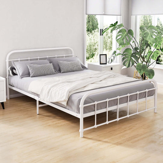 Artiss Leo Double Bed Frame in White, featuring sturdy steel construction and elegant design for affordable luxury.