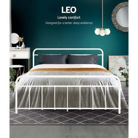 إطار سرير Artiss المعدني Leo - Queen (أبيض)