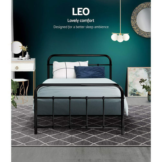 Artiss Bed Frame Metal Frames Leo - Single (Black)