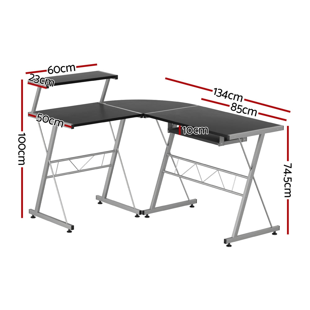 Artiss Computer Desk L - Shape Keyboard Tray Shelf Black