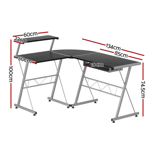 Artiss Computer Desk L - Shape Keyboard Tray Shelf Black