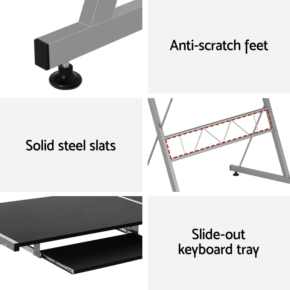 Artiss Computer Desk L - Shape Keyboard Tray Shelf Black