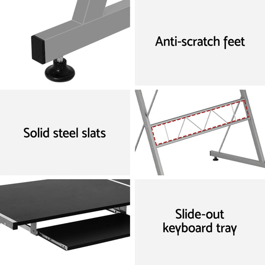 Artiss Computer Desk L - Shape Keyboard Tray Shelf Black