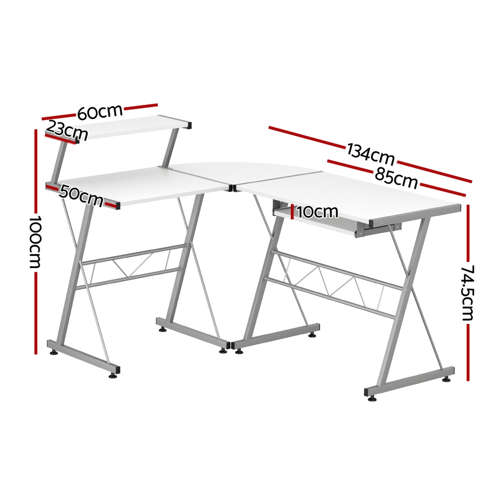 Artiss Computer Desk L - Shape Keyboard Tray Shelf White