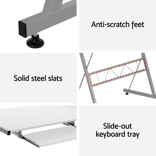 Artiss Computer Desk L - Shape Keyboard Tray Shelf White