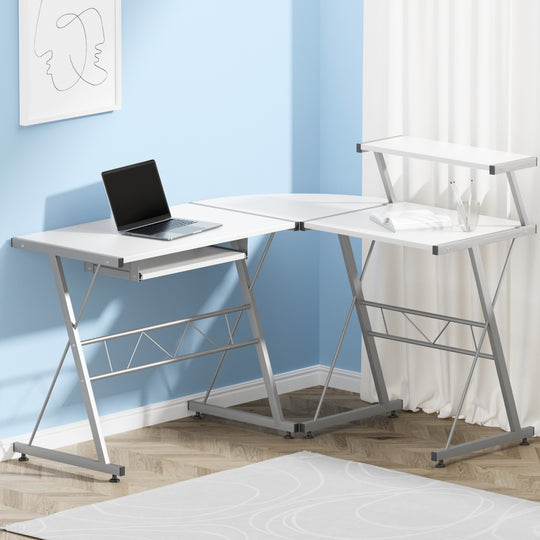 Artiss Computer Desk L - Shape Keyboard Tray Shelf White