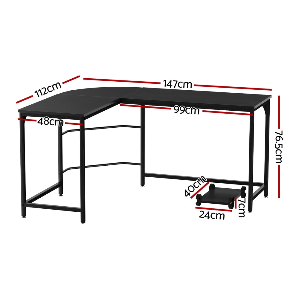 Artiss Computer Desk L - Shape Cpu Stand Black 147Cm