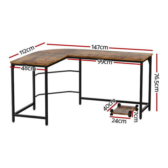 Artiss Computer Desk L - Shape Cpu Stand Brown 147Cm