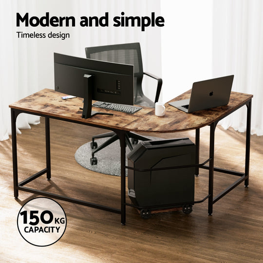 Artiss Computer Desk L - Shape Cpu Stand Brown 147Cm