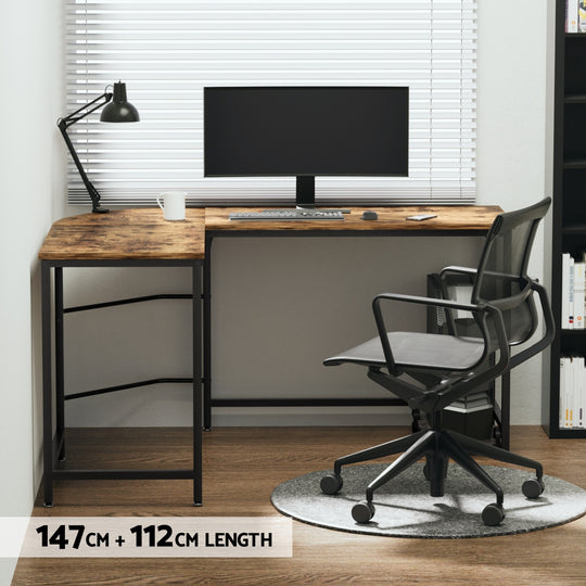 Artiss Computer Desk L - Shape Cpu Stand Brown 147Cm