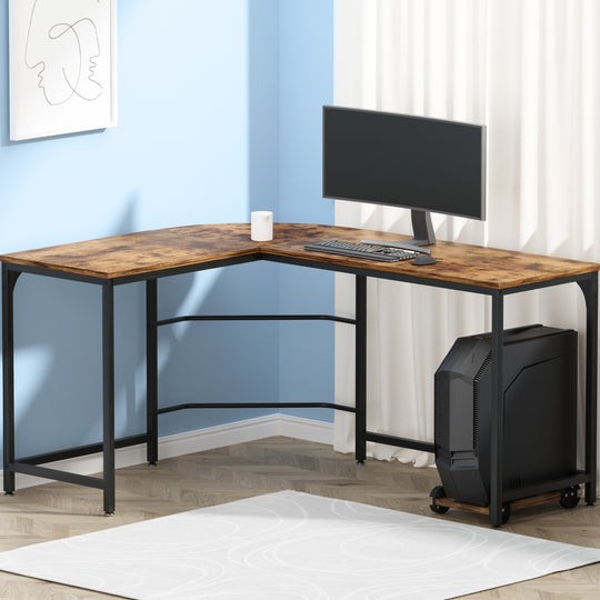 Artiss Computer Desk L - Shape Cpu Stand Brown 147Cm