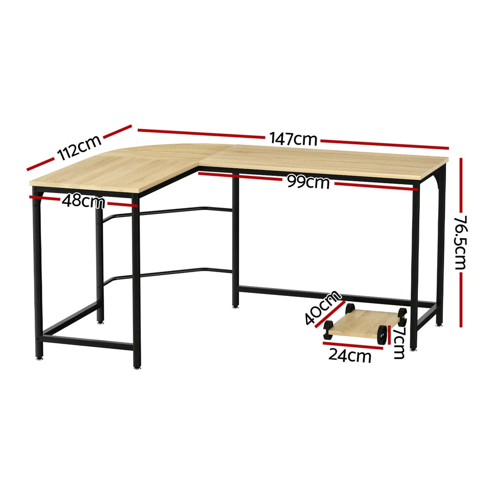 Artiss Computer Desk L - Shape Cpu Stand Oak 147Cm