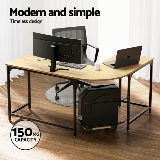 Artiss Computer Desk L - Shape Cpu Stand Oak 147Cm