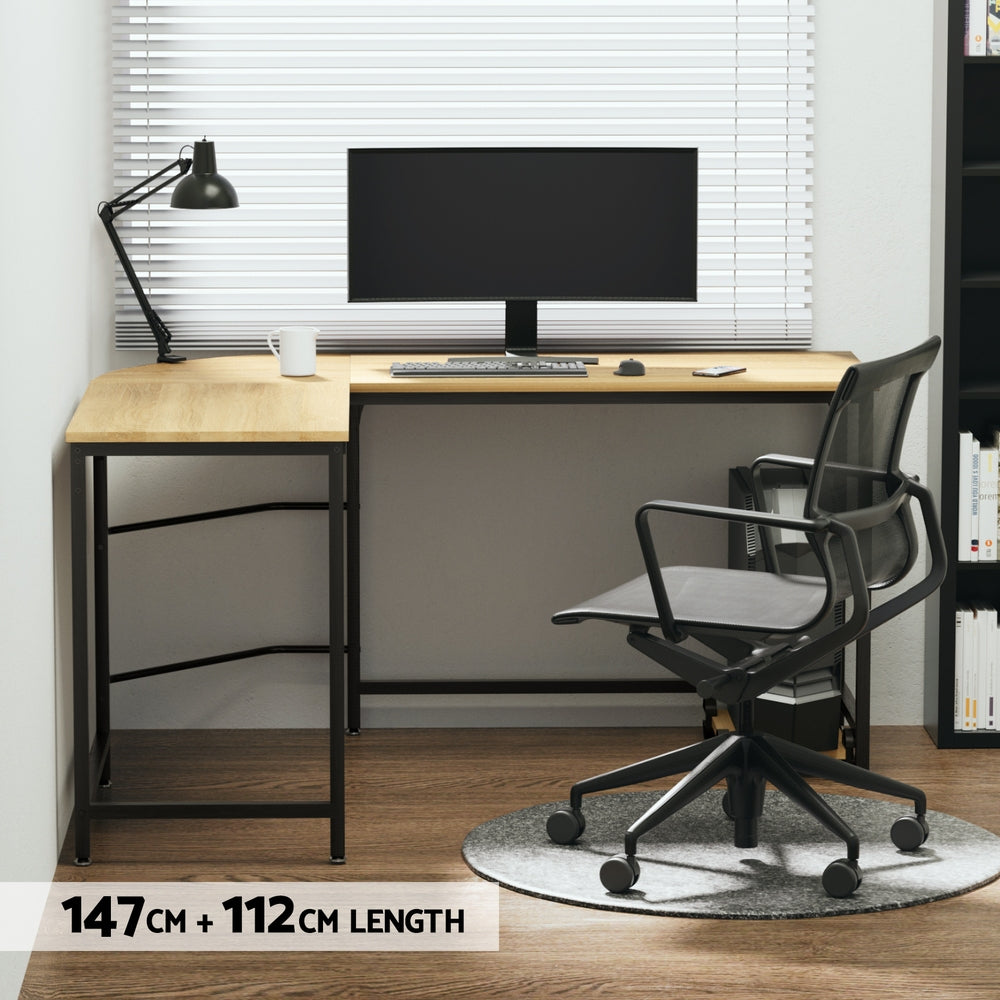 Artiss Computer Desk L - Shape Cpu Stand Oak 147Cm