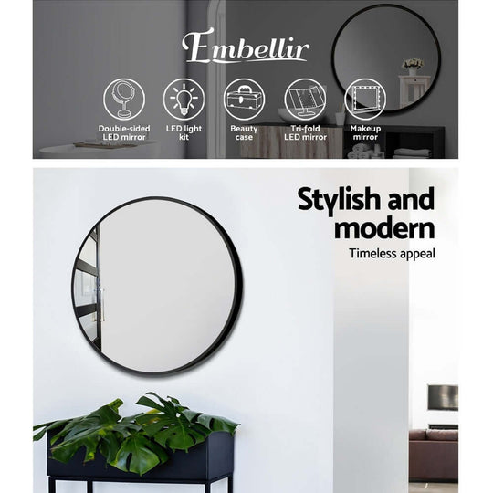 _label_, DSZ Product, feed-cond-new, feed-sl-free shipping, free-shipping, newEmbellir Wall Mirror Makeup 50Cm Home Decor Framed Mirrors Bathroom Round Black - Premium Health & Beauty > Makeup > Makeup Mirrors from Embellir ! Shop Online Buy Now at S & D's Value Store Family Business Best Customer Service_label_, DSZ Product, feed-cond-new, feed-sl-free shipping, free-shipping, new