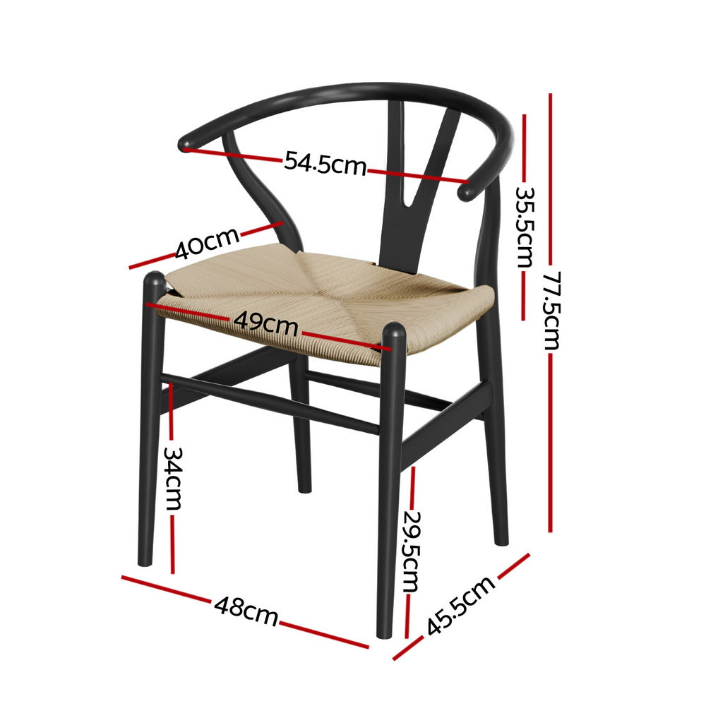 1x เก้าอี้ทานอาหาร Artiss ไม้หวาย Wishbone สีดำ