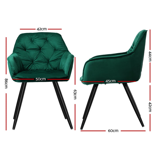 Artiss Dining Chairs Set of 2 Velvet Diamond Tufted Armchair Green