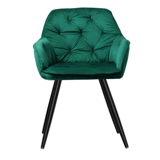 Artiss Dining Chairs Set of 2 Velvet Diamond Tufted Armchair Green