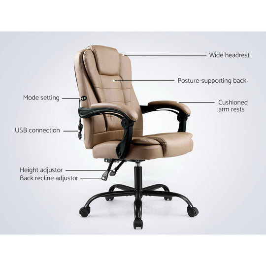 Artiss 2 Point Massage Office Chair Pu Leather Espresso