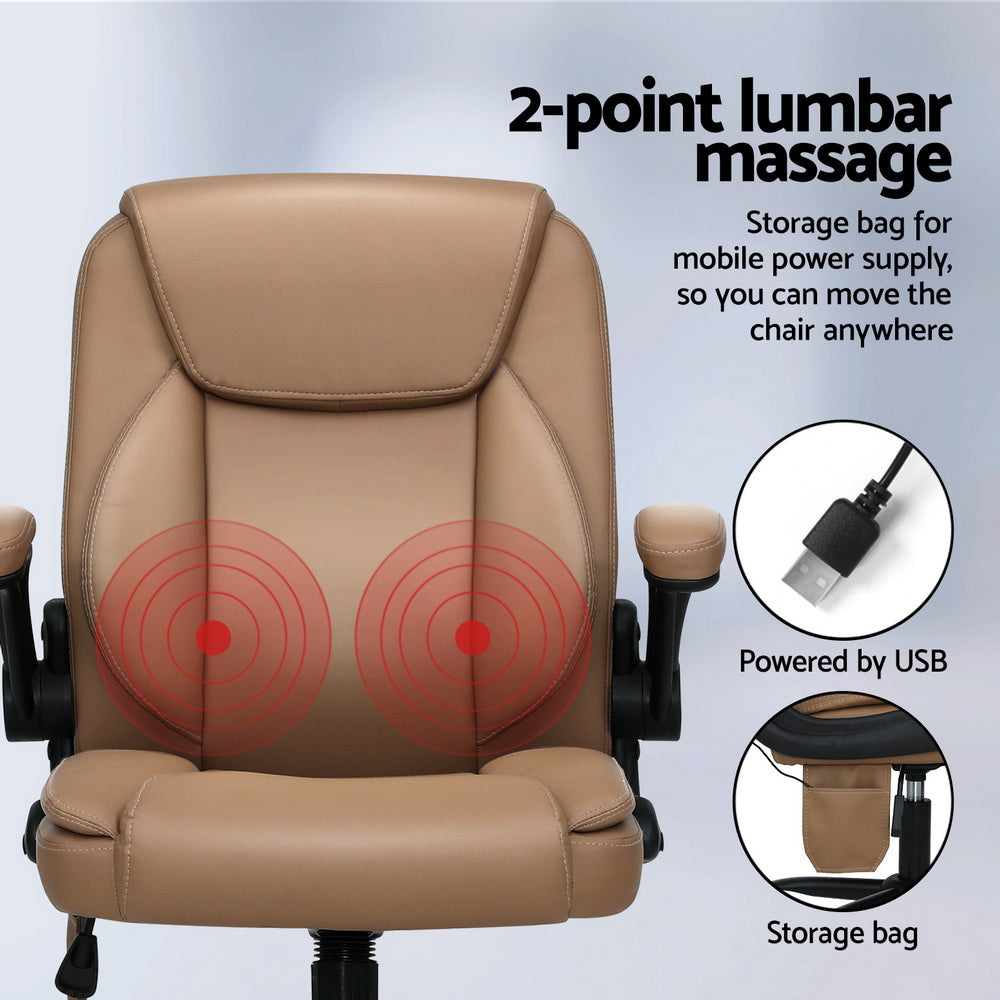 Artiss 2 Point Massage Office Chair Leather Mid Back Espresso