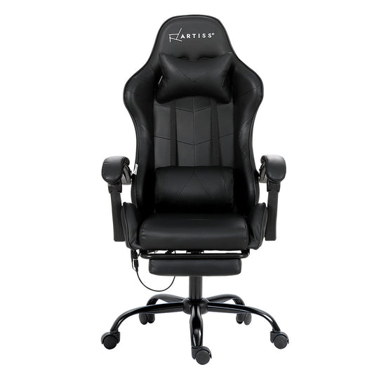 Artiss 6 Point Massage Gaming Office Chair Footrest Black