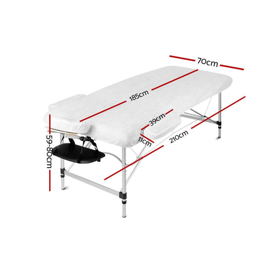 Zenses Massage Table dimensions: 70cm wide, 185cm long, adjustable height from 59-80cm, portable and designed for quality massage.