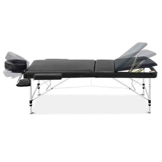 Zenses portable 70cm massage table with adjustable face cradle, high density foam, and durable aluminum frame in black.