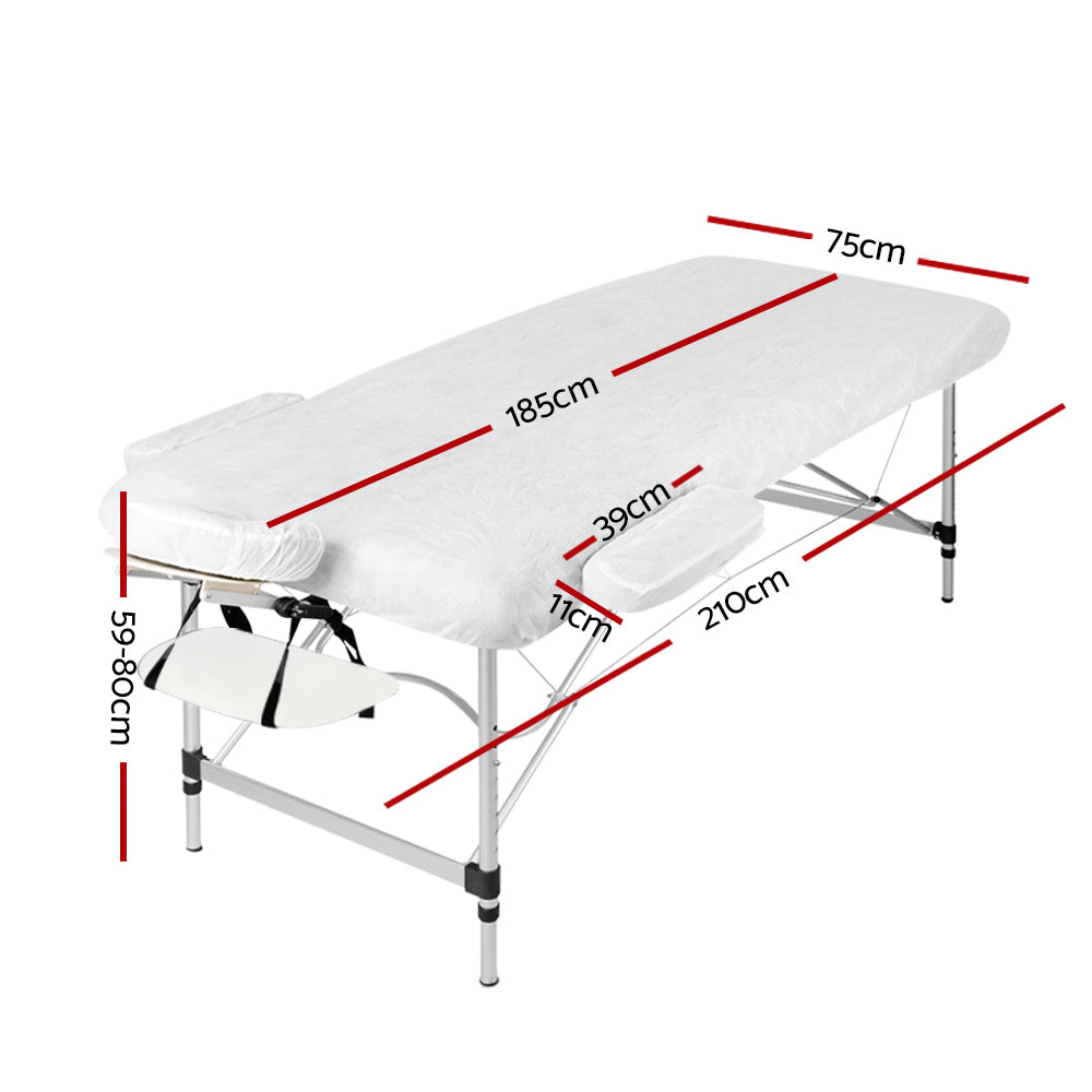 Zenses Massage Table 75cm Portable 3 Fold Aluminium Beauty Bed White