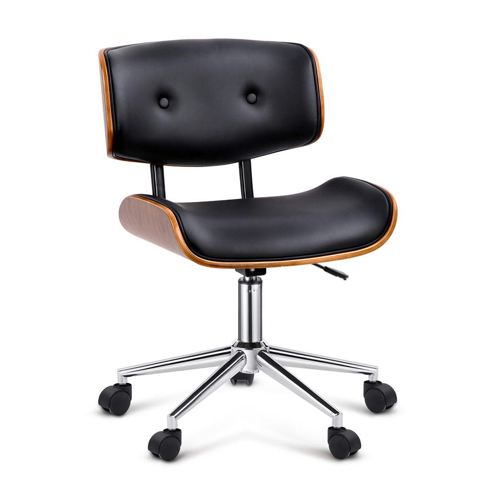 Artiss Wooden Office Chair PU Seat Black Brown