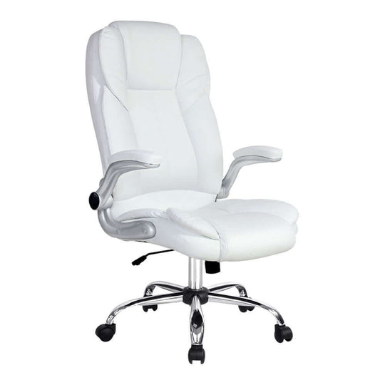 Artiss Executive Office Chair in White Leather with Chrome Base, offering affordable luxury and ergonomic support.