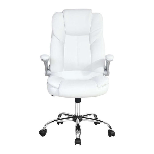 Artiss Executive Office Chair in white leather with chrome base, offering affordable luxury and ergonomic support for office use.