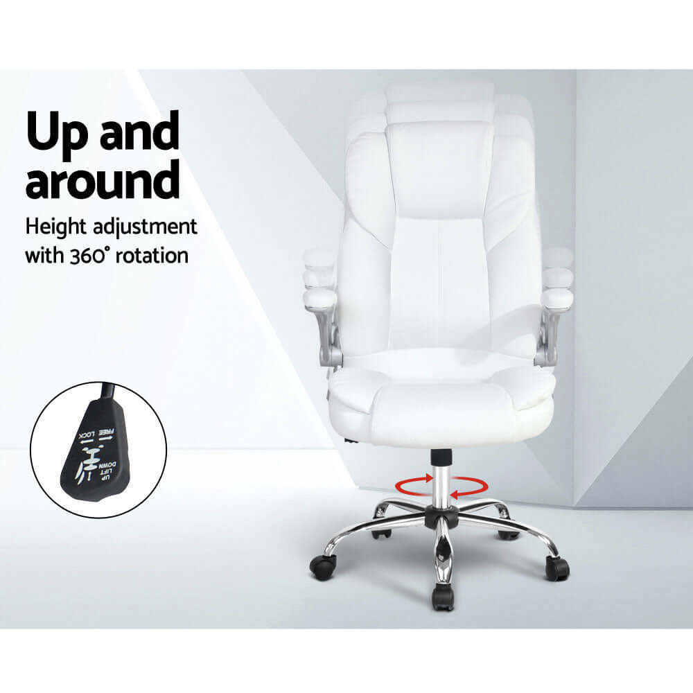 Artiss Executive Office Chair in white with height adjustment and 360° rotation for optimal comfort and support.