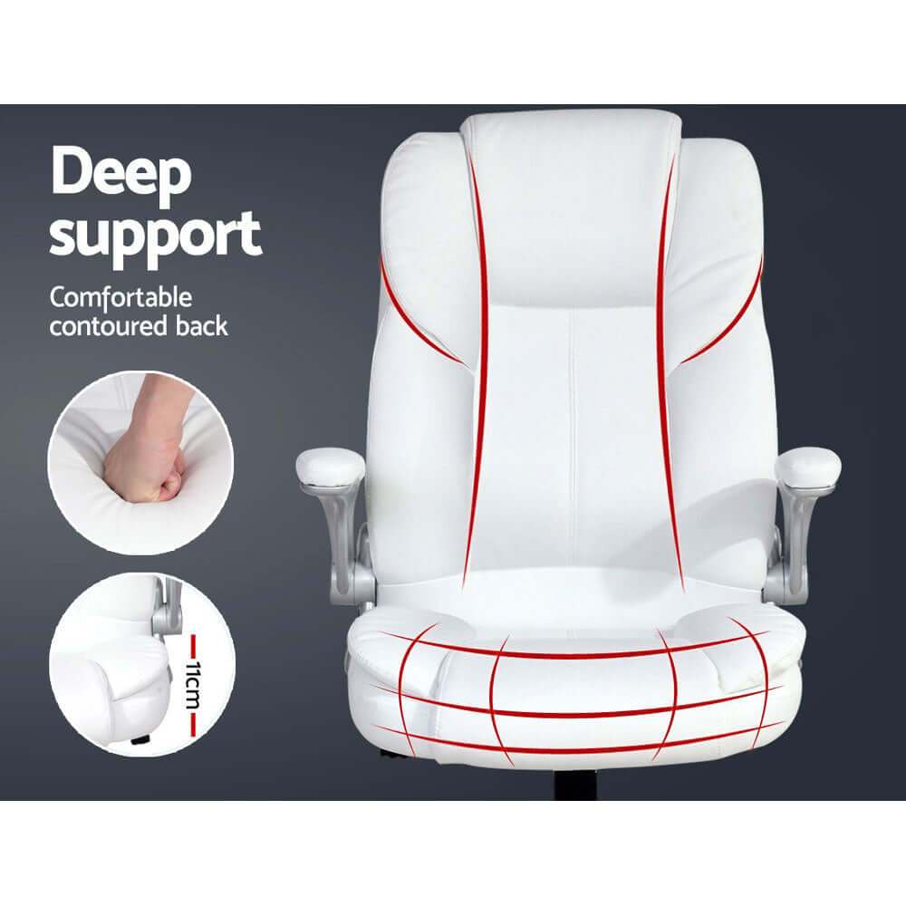 Artiss Executive Office Chair with deep support and contoured back design in white, emphasizing comfort and quality.