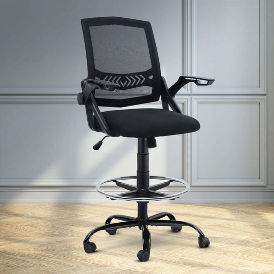 Stylish black drafting stool with mesh backrest and padded seat, perfect for affordable DIY projects and quality office use.