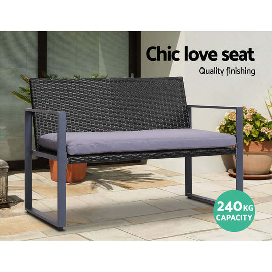 Gardeon chic love seat sofa with quality finishing, stylish outdoor seating for 240kg capacity in rattan.