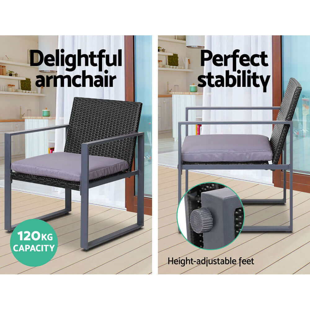 Gardeon armchair showcasing delightful design and adjustable feet for perfect stability with 120kg capacity.