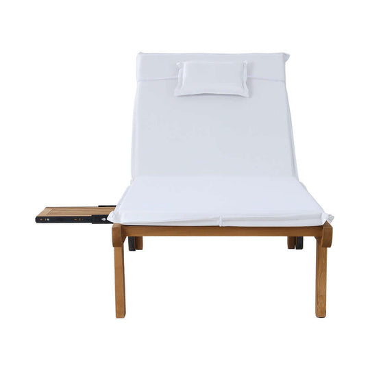 Gardeon sun lounge wooden lounger with white cushion, perfect for outdoor relaxation and sunbathing on the patio.