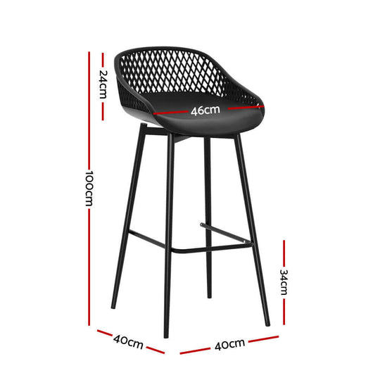 Gardeon 4-piece outdoor bar stool with black plastic seat and metal frame, dimensions 100cm height, stylish and affordable.