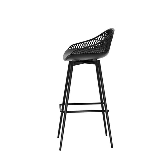 Gardeon outdoor bar stool with black plastic seat and powder-coated metal frame, ideal for modern balconies.