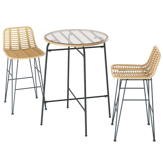 Affordable Gardeon 3-piece outdoor bar set with wicker chairs and table for stylish patio dining.