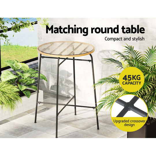 Gardeon matching round table, compact and stylish, 45kg capacity with upgraded crossover design, perfect for patios.