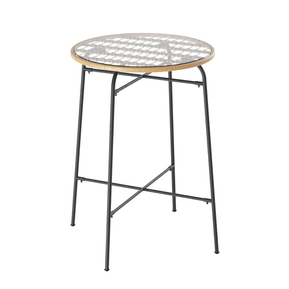 Gardeon Outdoor Bar Table with tempered glass top, UV-resistant wicker, and sturdy steel frame for stylish outdoor dining.